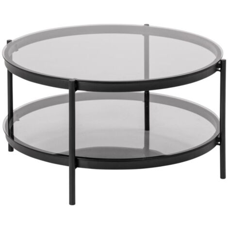 Table basse ronde en verre et métal noir - BENNY