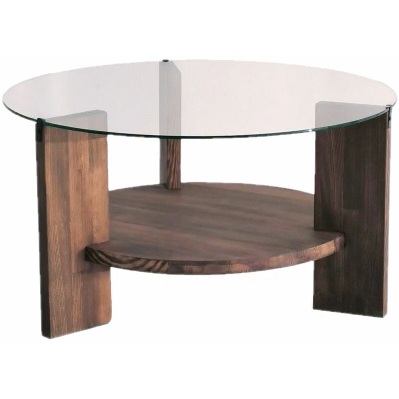 Table basse ronde en verre et panneaux de particules