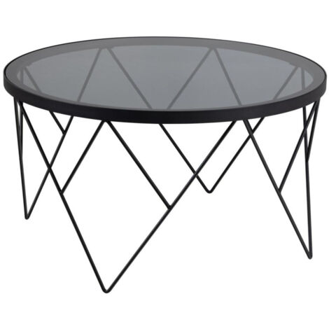 Table basse ronde en verre fumé et métal noir D80 - BROMLEY