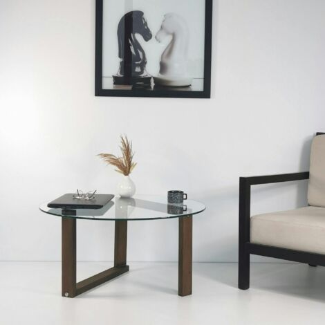 Table basse ronde en verre - pied labyrinthe ANZIO