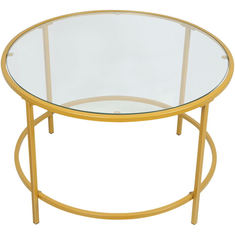 Sifree - Table basse ronde en verre Doré, Table de Salon Moderne, Table d'extrémité pour décoration de chambre, Minimaliste Moderne 70X45.5cm