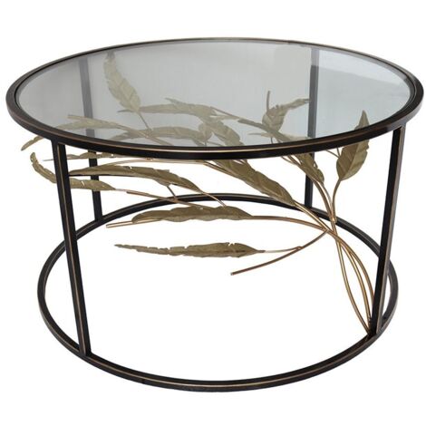 Table basse ronde feuillage doré HIMALAYA