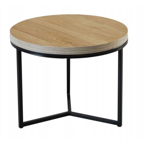 Table basse ronde FURNITEX 50 x 50 x 40 cm en chêne naturel pour le salon ou le bureau