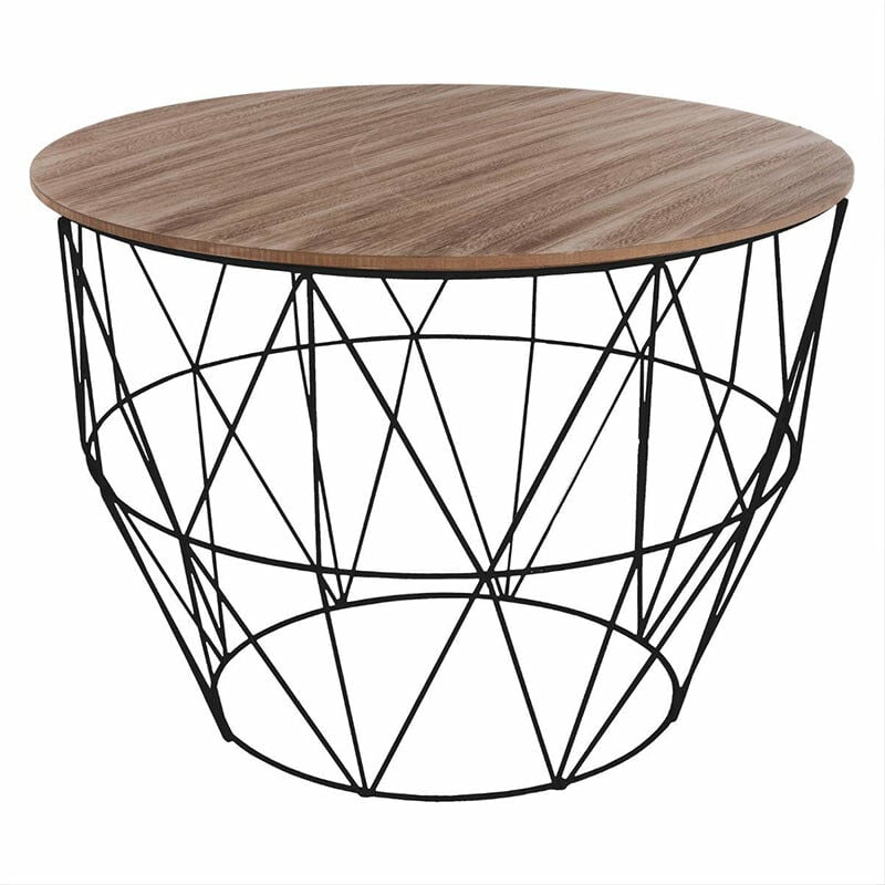 Table Basse Ronde Géométrique en Acier et Bois 56x40 cm - SILUMEN