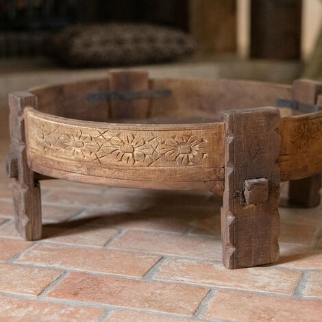 DECOCLICO FACTORY Table basse ronde indienne bout de canapé en bois