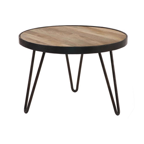 Table basse ronde industrielle bois clair manguier massif et métal noir D50 cm ATELIER - Bois clair / noir