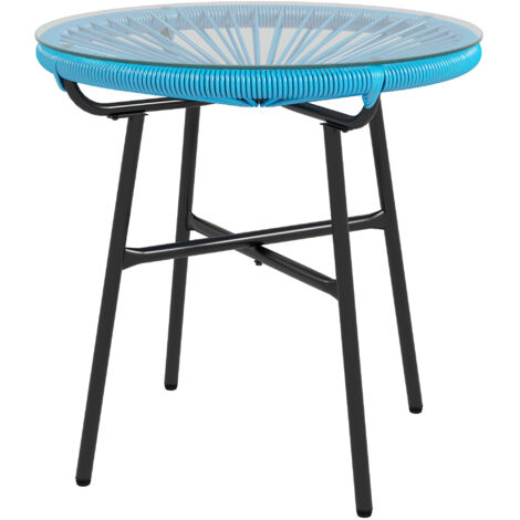 Table basse ronde jardin résine rotin métal plateau verre trempé Ø 50 x 50H cm