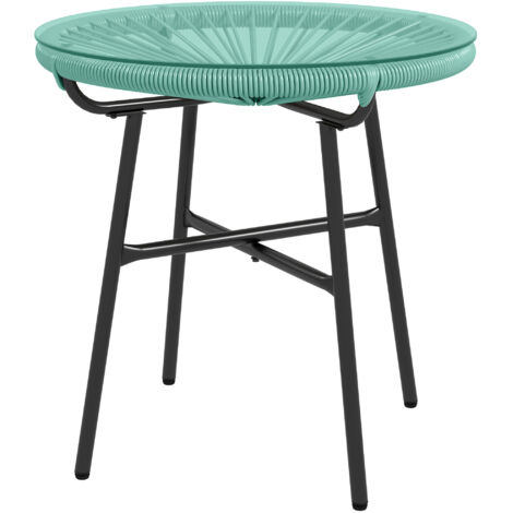 Table basse ronde jardin résine rotin métal plateau verre trempé Ø 50 x 50H cm
