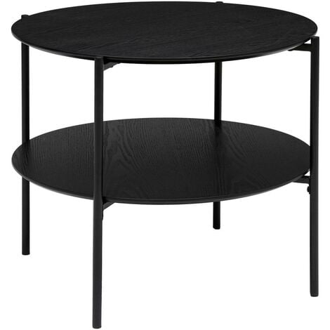 Table basse ronde Kemi en placage noyer & métal D63 -2cm noir - Atmosphera créateur d'intérieur