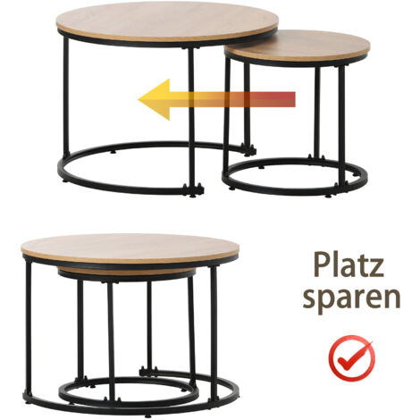 Table basse ronde, lot de 2, table basse de salon, table d'appoint ronde en boîte, 2 tables d'appoint rondes (chêne)