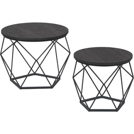 VASAGLE Table Basse Ronde, Lot de 2, Table d’Appoint, Bout de Canapé, Style Moderne, Plateau Amovible, Cadre en Acier, pour Salon - Marron Rustique et Noir