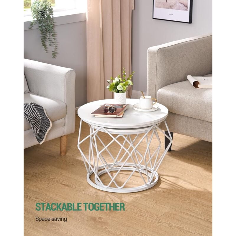 Table Basse Ronde, Lot de 2 Tables d'appoint, Blanc
