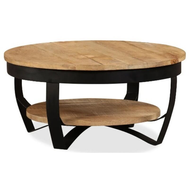 Les Tendances – Table basse ronde en manguier massif clair et métal noir – D 65 x H 32 cm – Artisanat unique et style rétro – Garantie 2 ans Les Tendances – Table basse ronde en manguier massif clair et métal noir – D 65 x H 32 cm – Artisanat unique et style rétro – Garantie 2 ans