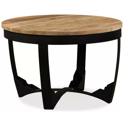 Table basse ronde manguier massif clair et pieds métal noir Dink