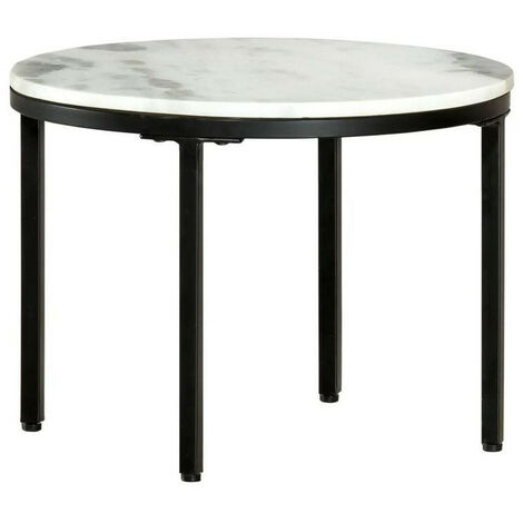 Table basse ronde marbre blanc et pieds métal noir Irmin