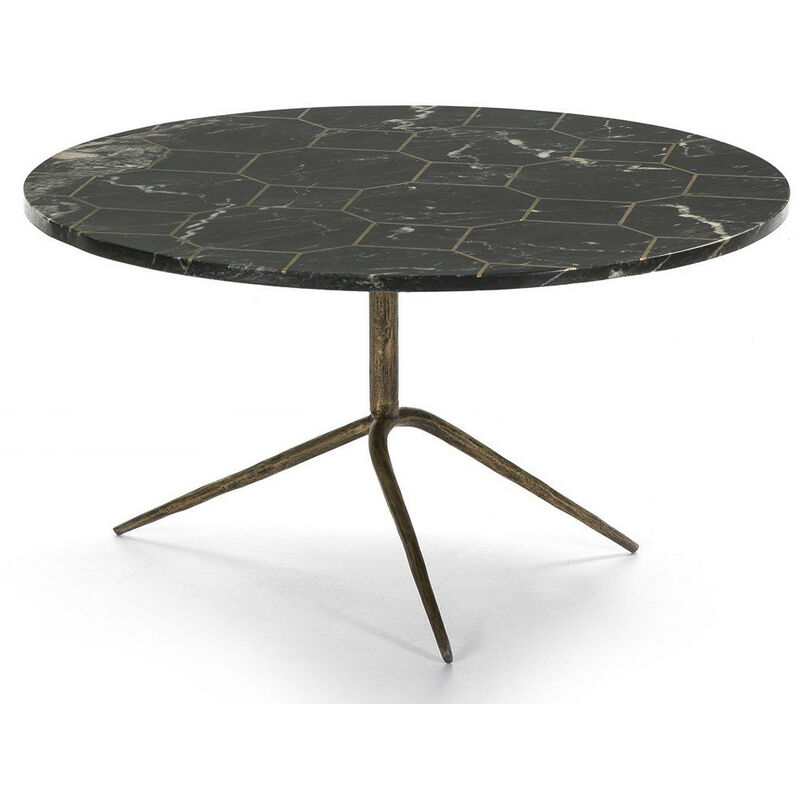 Table basse ronde marbre noir et métal doré vieilli D 80 cm