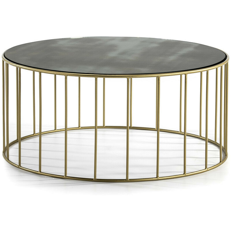 Les Tendances - Table basse ronde miroir vieilli et pieds métal doré D 101 cm