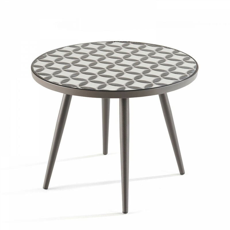 Tivoli - Table basse ronde en acier gris plateau en céramique - Gris
