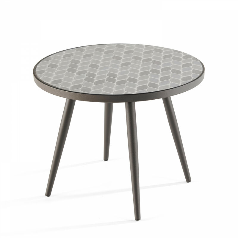 Table basse ronde de jardin en acier noir plateau en céramique - Tivoli - Gris anthracite