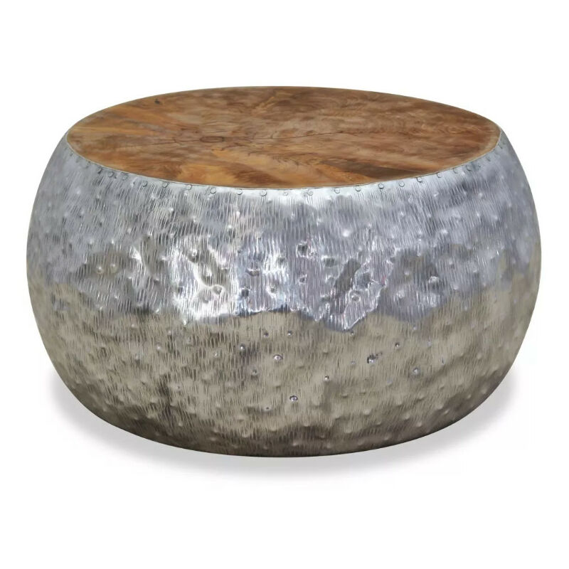 Table basse ronde métal argenté et teck massif foncé Vedi Table basse ronde métal argenté et teck massif foncé Vedi