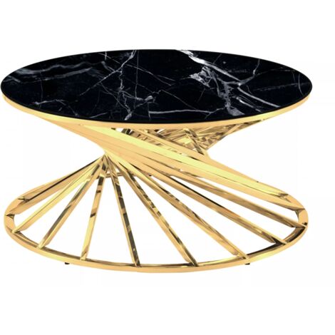 Table basse ronde NAUTILUS Gold plateau verre D80 cm