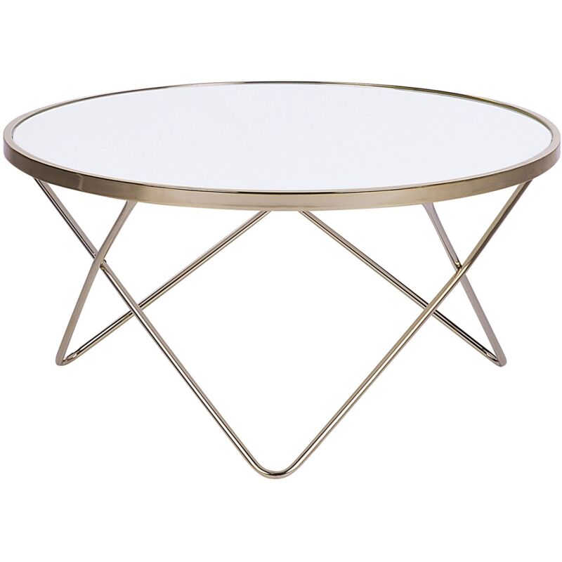 Beliani - Table Basse Ronde avec Plateau en Verre Blanc et Structure en Métal Doré pour Salon Moderne et Glamour