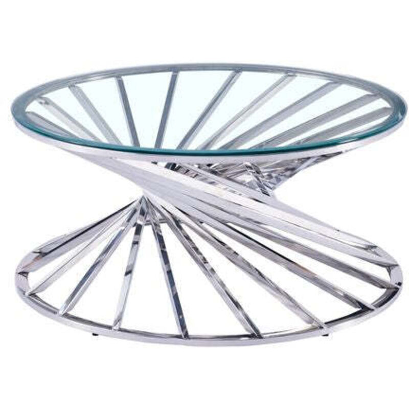 Homy France - Table basse ronde nautilus chromé plateau verre D80 cm