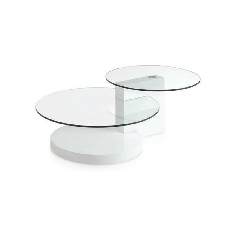 Les Tendances - Table basse ronde plateau verre trempé et pieds bois laqué blanc Lina - Couleur Cendre
