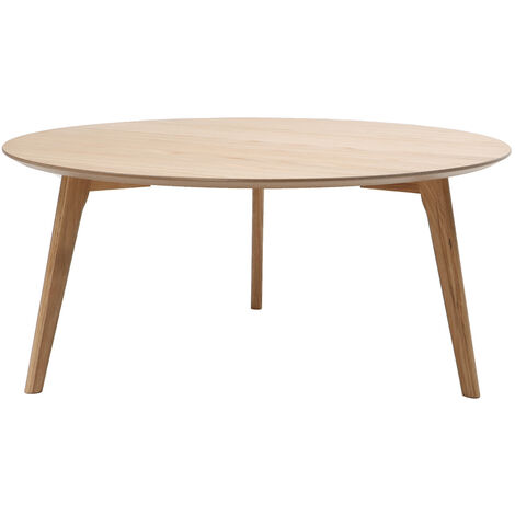 Table basse ronde scandinave bois clair chêne D90 cm ORKAD