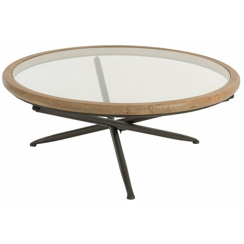 Table basse ronde SHON verre, métal noir et bois marron ( LARGE ) - marron