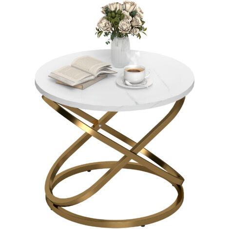 Table basse ronde style industriel en métal Doré et Plateau Effet Marbre - dim. Ø 60 x 46H cm