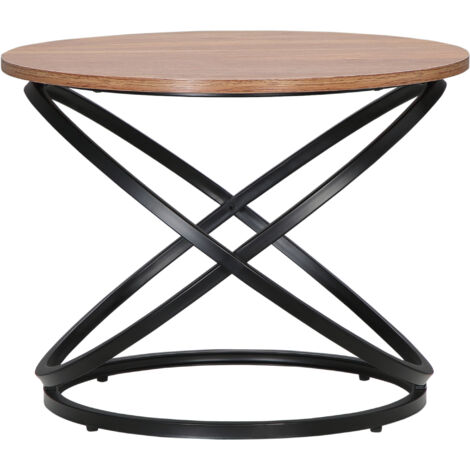 Table basse ronde style industriel en métal noir et plateau en bois - dim. Ø 60 x 46H cm