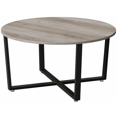 Table basse ronde table de salon style industriel cadre en métal robuste facile à assembler pour salon chambre diamètre 88 cm grège et noir - Métal
