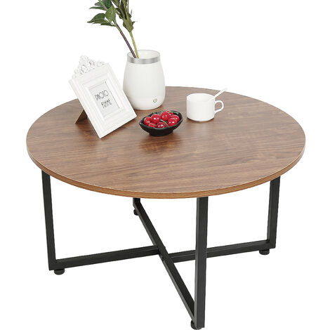 Table Basse Ronde, Table de Salon, Style Industriel, Cadre Métallique Durable, Facile à Assembler, pour Salon, Chambre à Coucher, Marron Rustique - Couleur du bois
