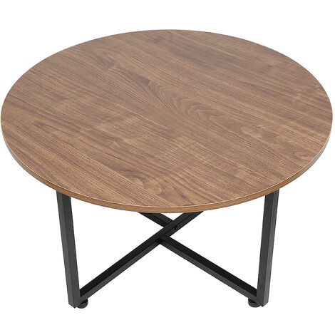 Table Basse Ronde, Table de Salon Style Industriel, Cadre Métallique Durable pour Salon Chambre, Marron Rustique