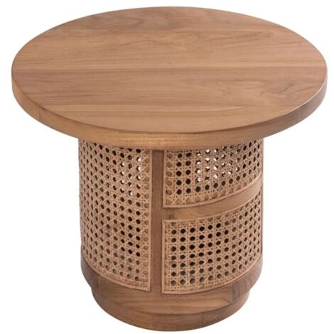 Table basse ronde teck et rotin d50 COLONIAL - 50x50x45 cm - Kayu Meuble