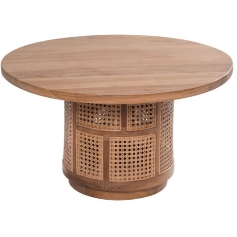 Table basse ronde teck et rotin d80 COLONIAL - 80x80x40 cm - Kayu Meuble