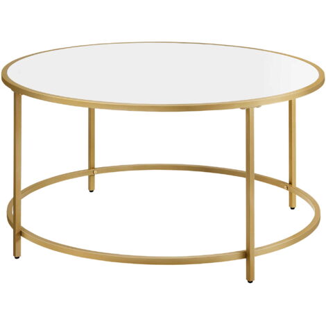 Table basse ronde Valora, dorée et blanche, Ø84 cm, style loft
