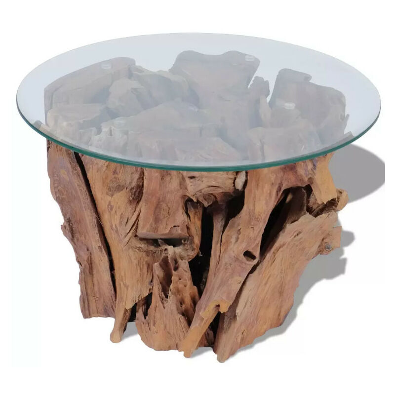 Les Tendances – Table basse ronde en teck massif avec plateau en verre trempé 0.8cm – Style rétro unique – Fabrication artisanale Les Tendances – Table basse ronde en teck massif avec plateau en verre trempé 0.8cm – Style rétro unique – Fabrication artisanale
