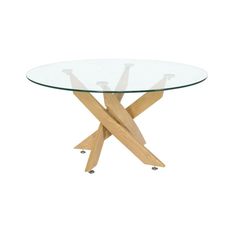Table basse ronde, verre trempé Delia, pieds couleur bois 80 cm (diamètre) x 40 cm (hauteur)