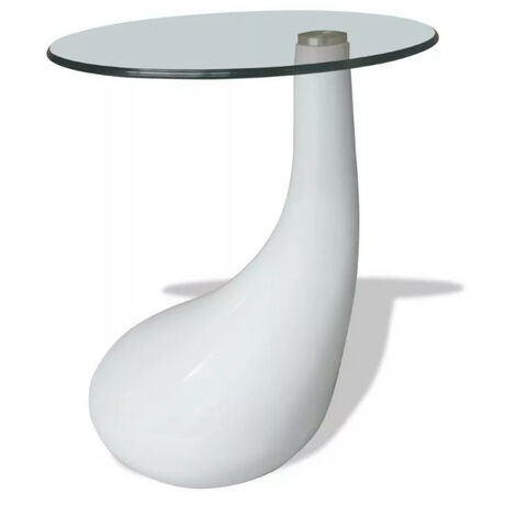 Table basse ronde verre trempé et fibre de verre blanc brillant Ben