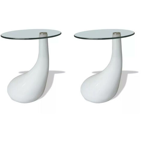 Table basse ronde verre trempé et fibre de verre blanc brillant Ben - Lot de 2
