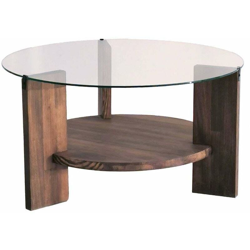 Hanah Home - Table basse en bois et verre Mondo - Noyer