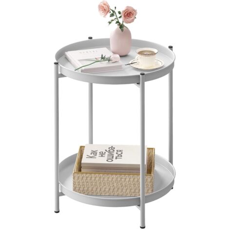 Table Basse Ronde WOLTU, Table de Chevet, Table d'Appoint, Table Salon avec 2 Plateaux Amovibles,en Métal,Gris Clair
