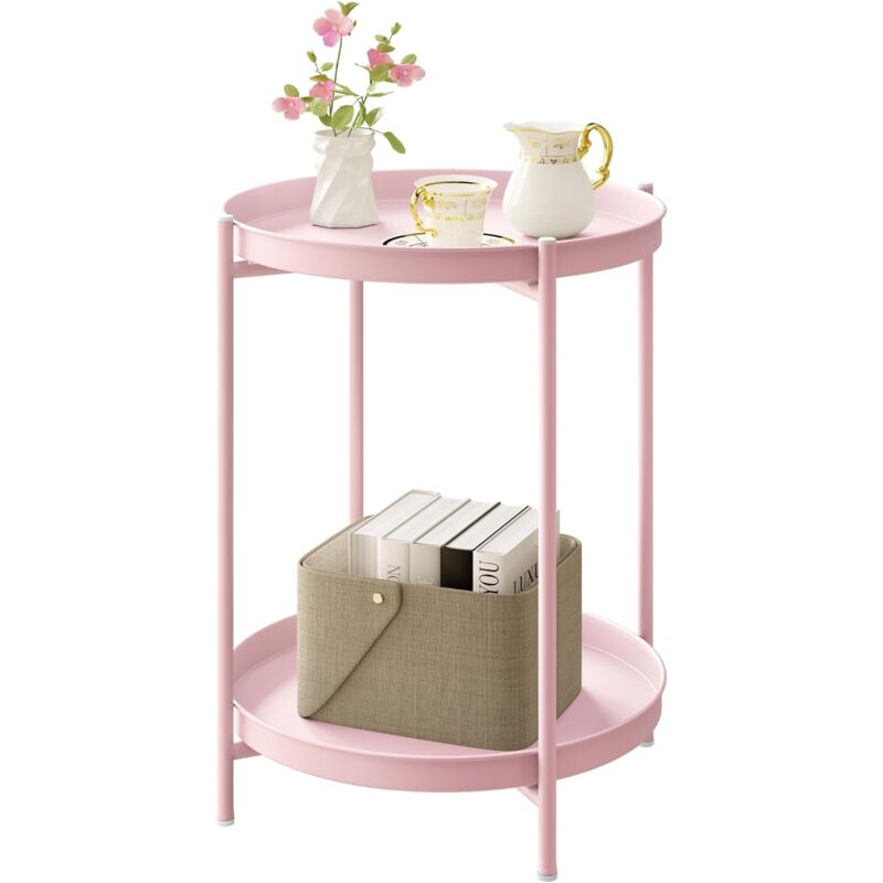 Woltu - Table Basse Ronde Table de Chevet, Table d'Appoint, Table Salon avec 2 Plateaux Amovibles,en Métal,Rose