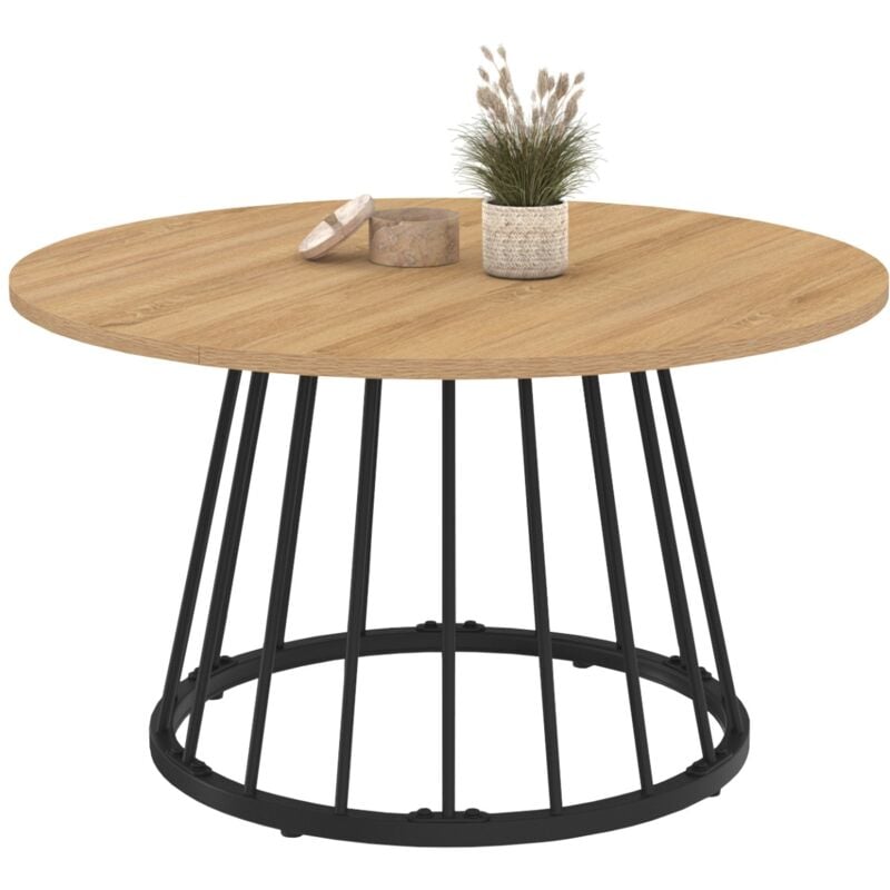 Idmarket - Table basse ronde yuna 70 cm plateau bois et pied filaire en métal noir