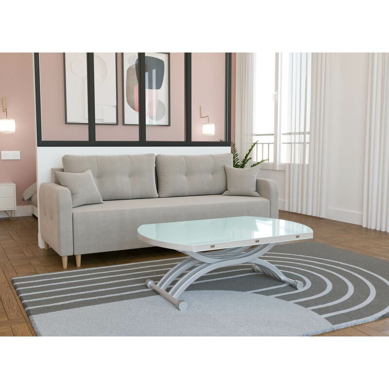 Deco In Paris - Table basse RONDO relevable extensible blanche
