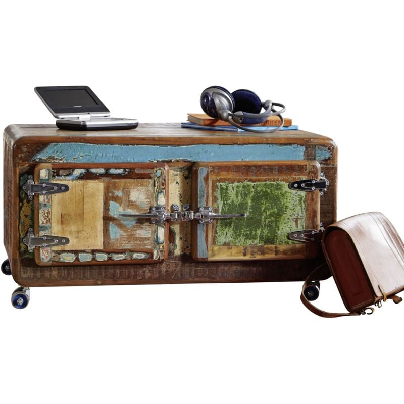 Massivmoebel24 - Table basse 90x60 Bois de récupération laqué Multicolore freezy 20