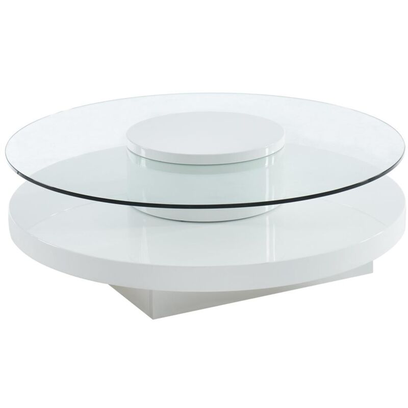 Vente-unique - Table basse ryhali - Plateau pivotant - Verre trempé & mdf blanc