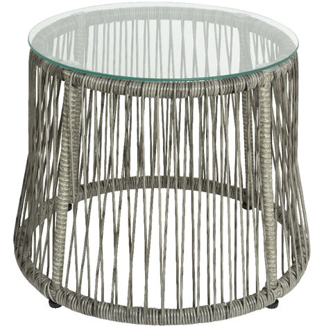 Table basse Salento en osier d'extérieur gris et verre